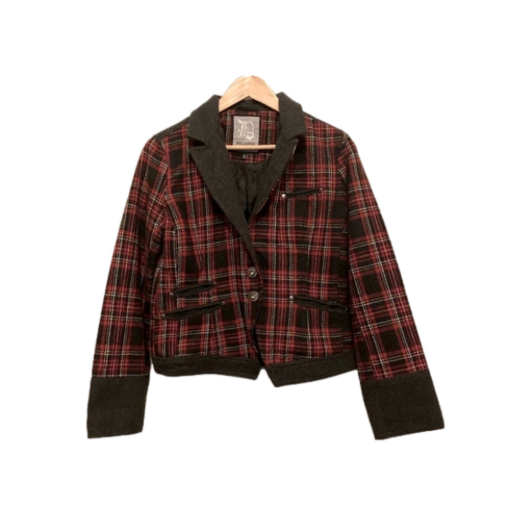 DOLLHOUSE Coat Size Large red & gray plaid 10% wool